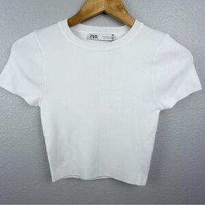 NWT Zara Women's Classic White Ribbed Crop Top, Small